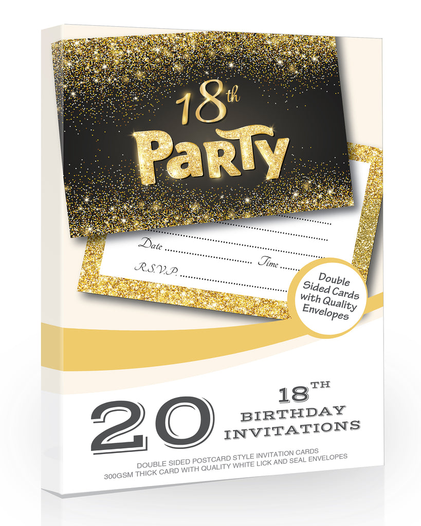 18th Birthday Invitations Black and Gold Style 20 Pack