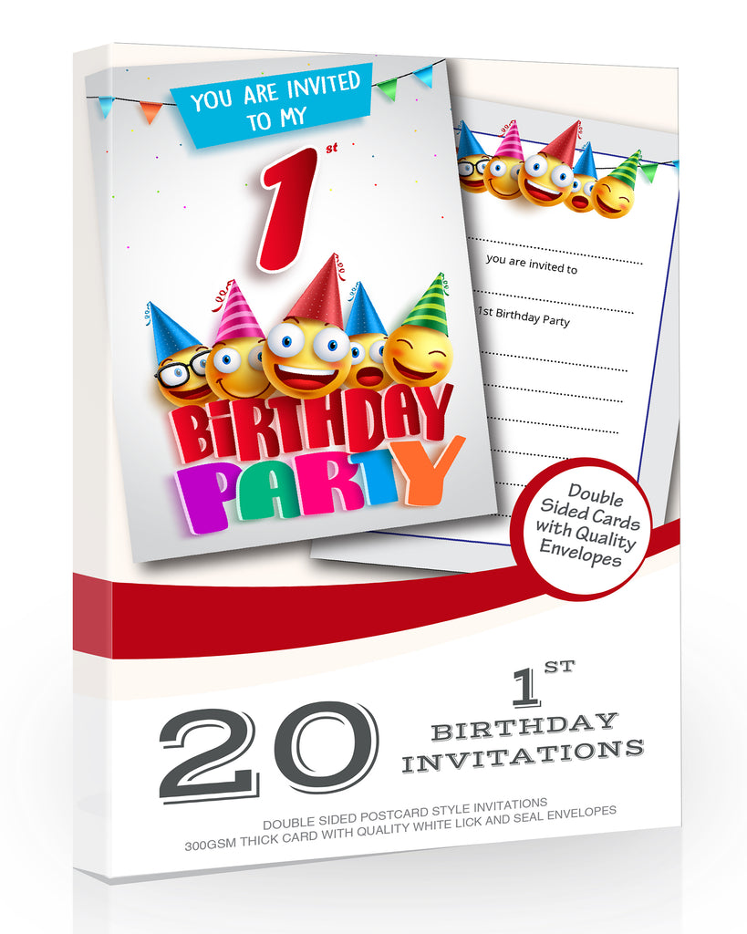 1st Birthday Party Invitations Emoji Style Pack 20