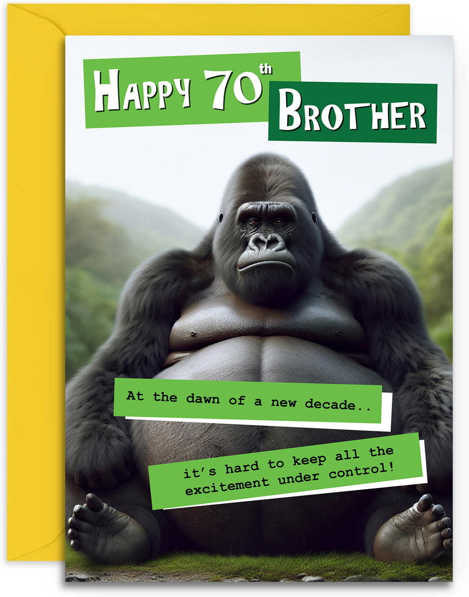 Funny Brother 70th Birthday Card - Grumpy Gorilla Design for Him - Fun ...