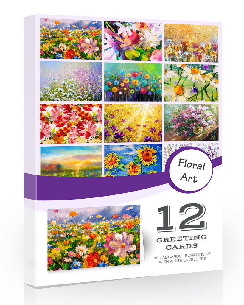Floral Art Style Blank Greeting Cards Pack 12 by Olivia Samuel