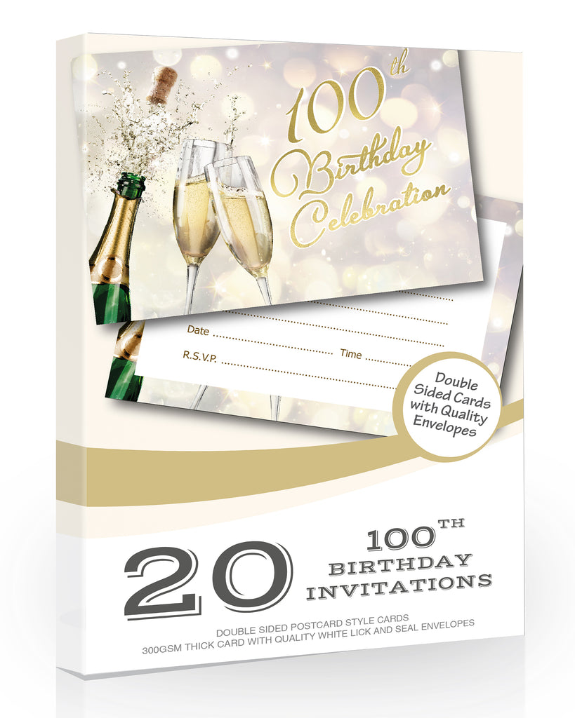 100th Birthday Invitations Champagne Style 20 Pack