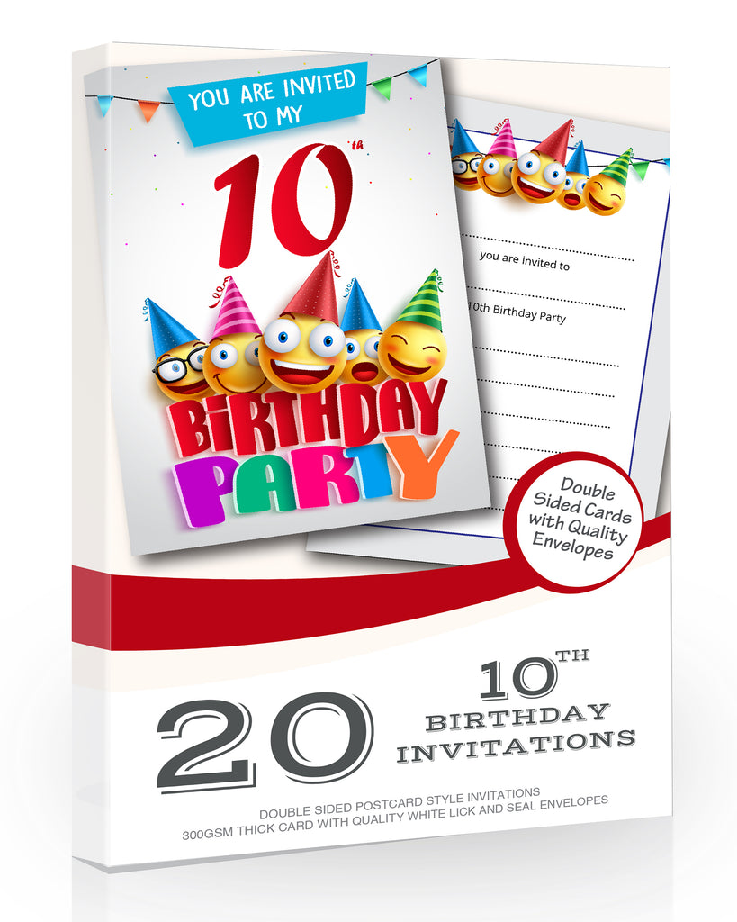 10th Birthday Party Invitations Emoji Style Pack 20