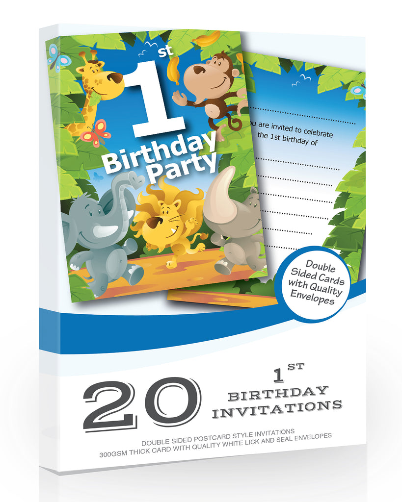 1st Birthday-Party Jungle Invitations Olivia Samuel Pack 20