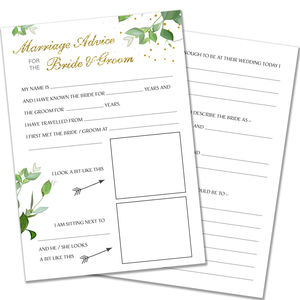 20 x Marriage Advice Cards for the Bride and Groom Botanicals Design
