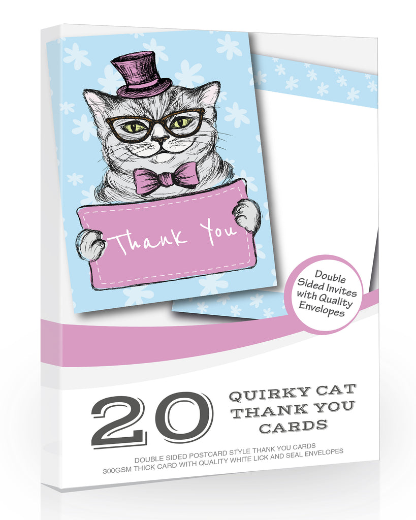 20 x Quirky Cat Thank You Card
