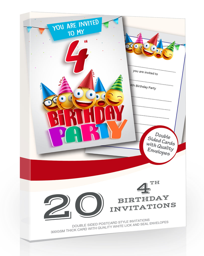 4th Birthday Party Invitations Emoji Style Pack 20