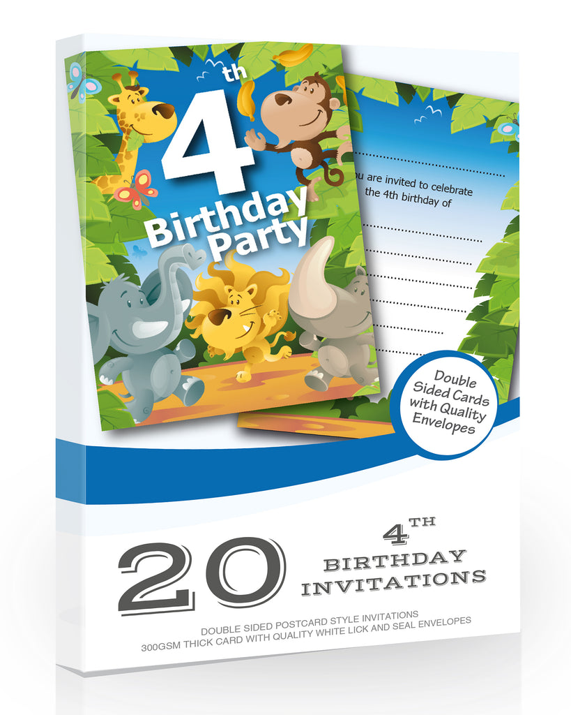 4th Birthday Party Jungle Invitations Pack 20