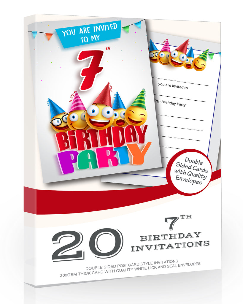7th Birthday Party Invitations Emoji Style Pack 20