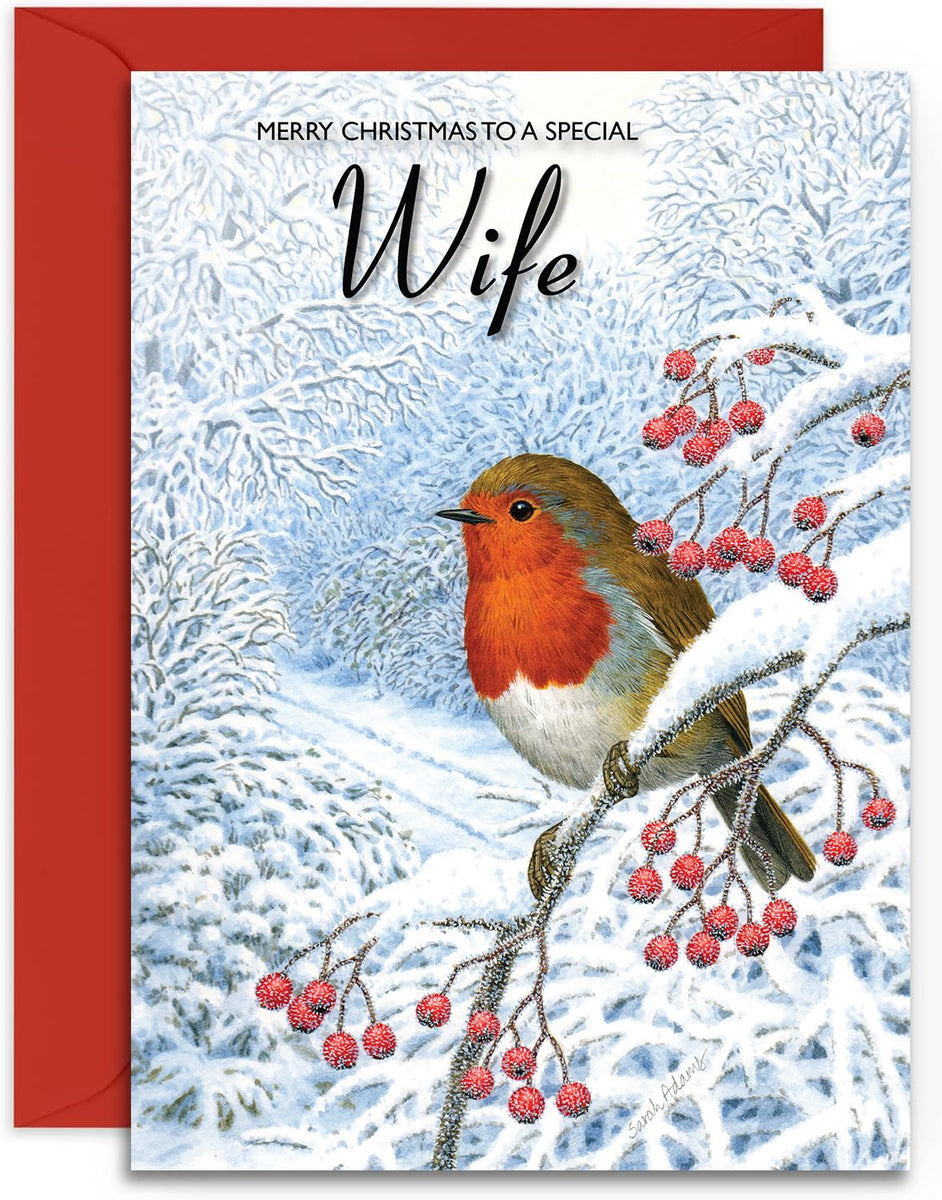 Olivia Samuel „MAM“ Weihnachtskarte A5 – Glänzend, Mit Winterrotkehlchen-Motiv, Inkl. Umschlag