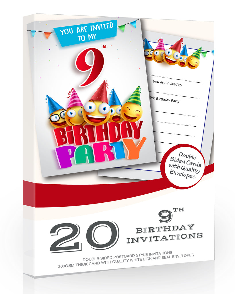 9th Birthday Party Invitations Emoji Style Pack 20