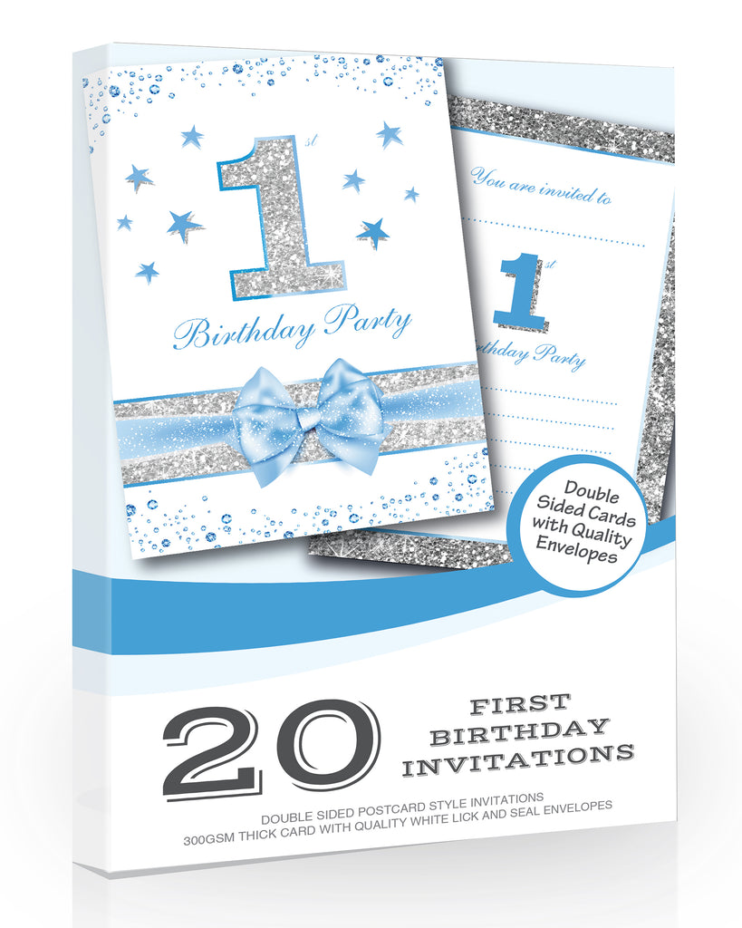 Blue Boy First Birthday Party Invitations Pack 20