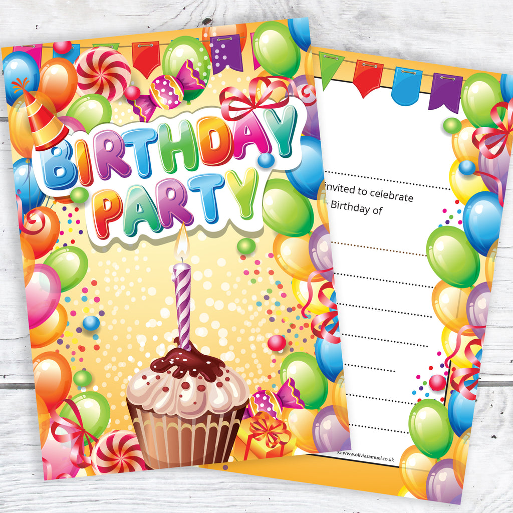 Fun Birthday Invitations - Boy or Girl - Ready to Write with Envelopes Pack of 10