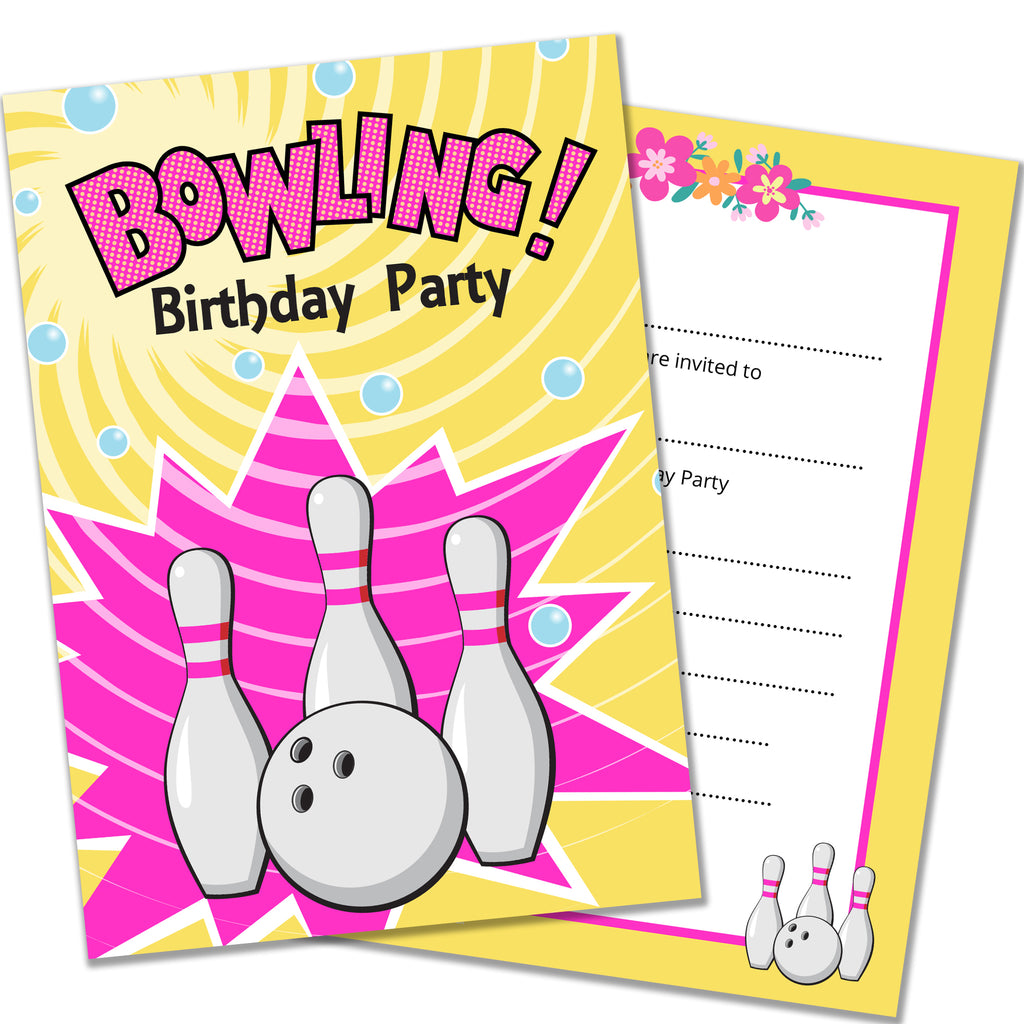 Girls Bowling Birthday Invites Invitations with Envelopes Pack 20