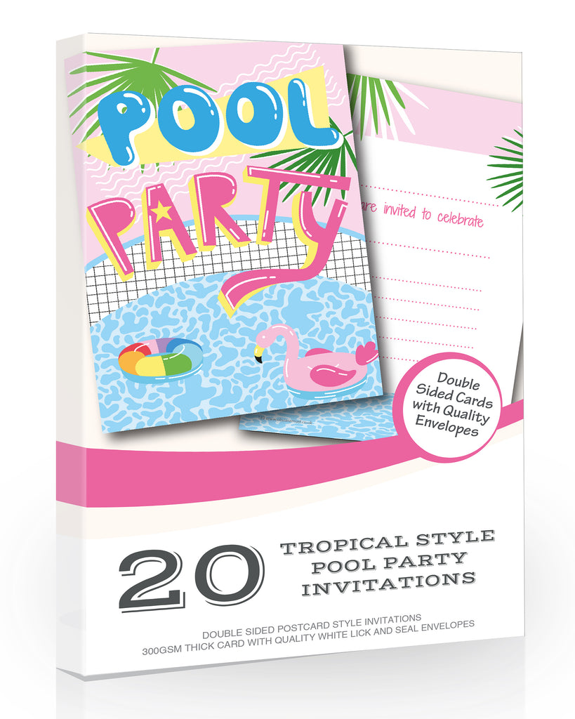 Flamingo Pool Party Invitations Tropical Style Pack 20