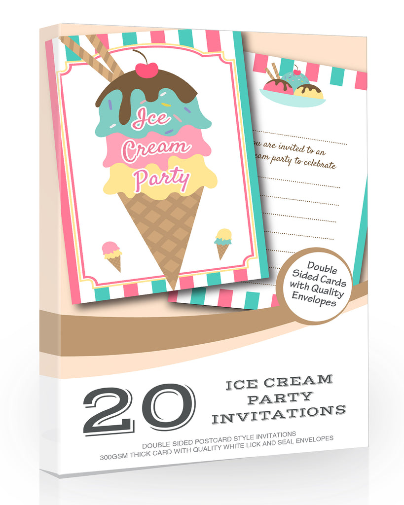 Ice Cream/Gelato Birthday Party Invitations 20 Pack
