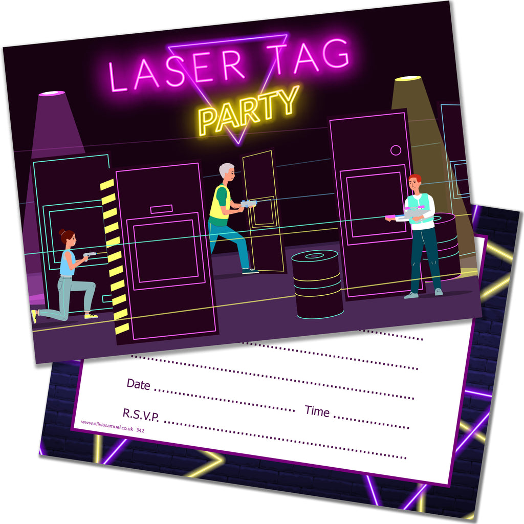 Laser Tag Party Invitations with Envelopes Pack 20