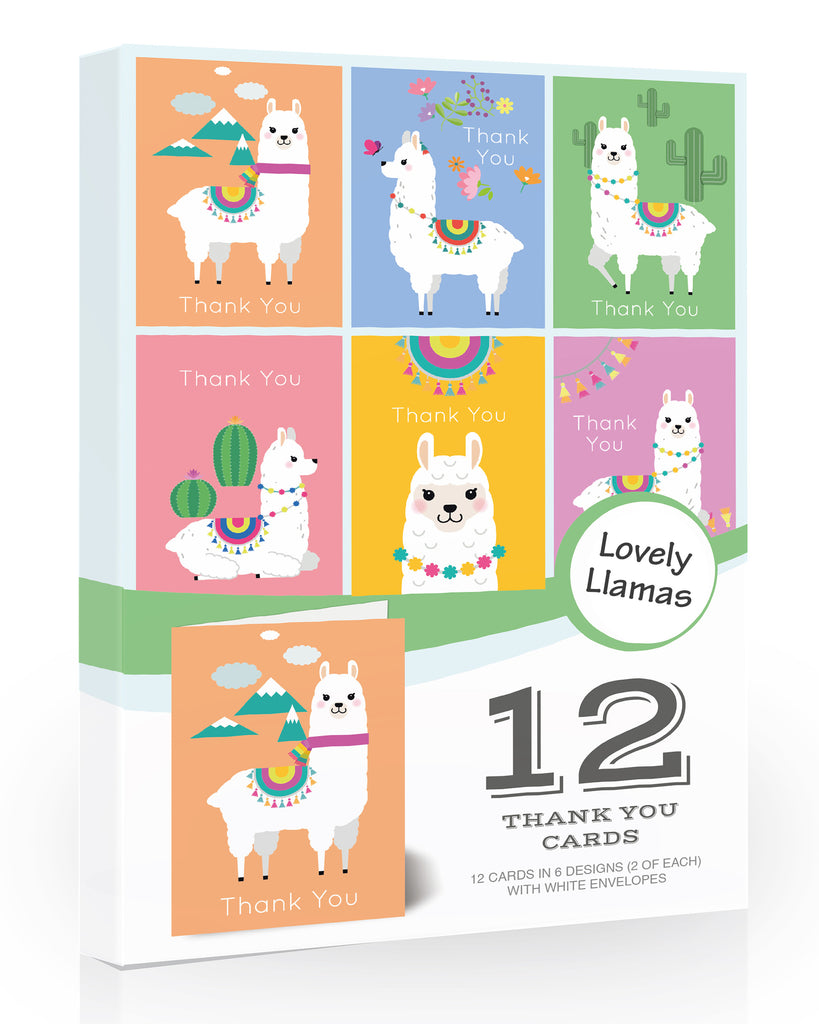 Lovely Llama Thank You Cards Pack - Folding Thanks You Notes by Olivia Samuel Pack 12