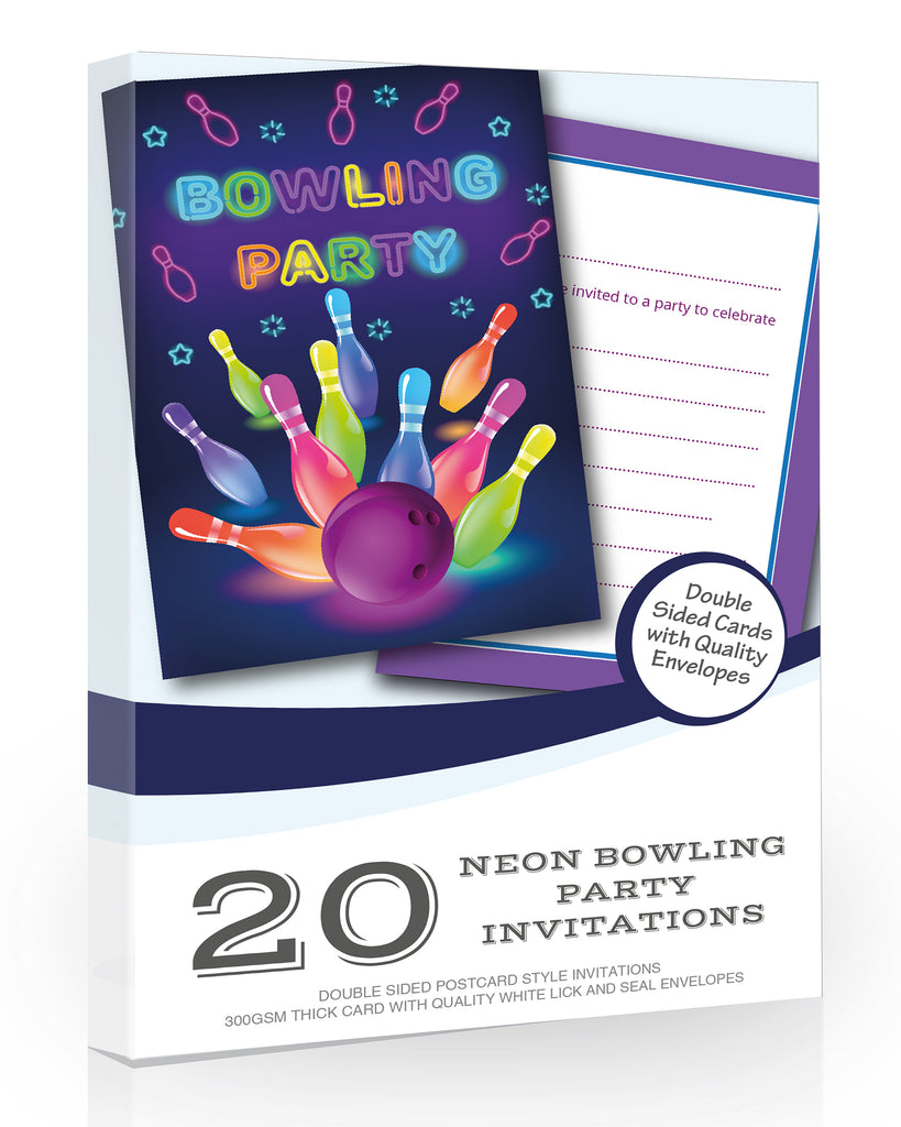Neon Bowling Party Invitations Pack 20