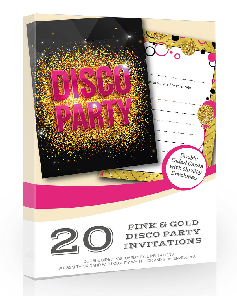 Pink and Gold Disco Party Invitations Pack 20
