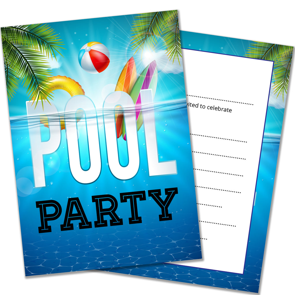 Pool Party Invitations with Envelopes Pack 20