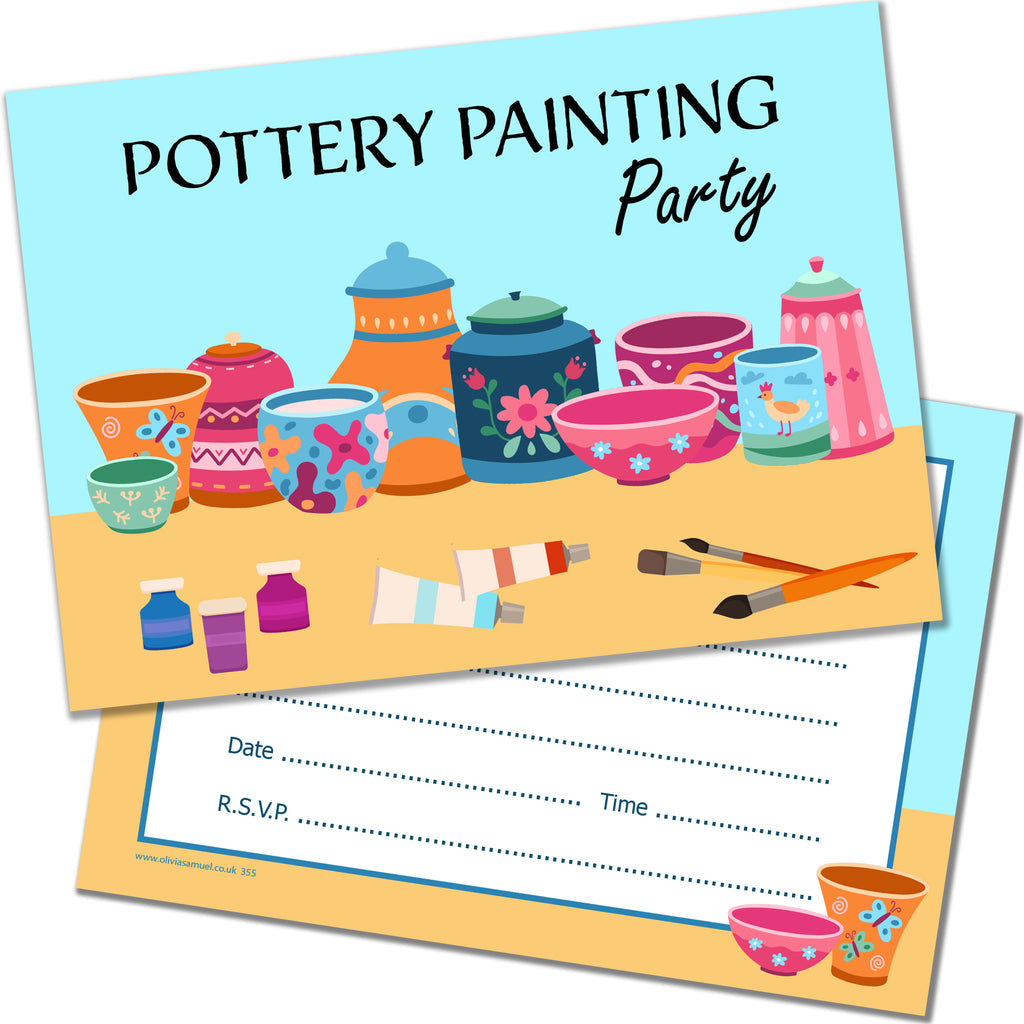 Pottery Painting Party Invitations with Envelopes