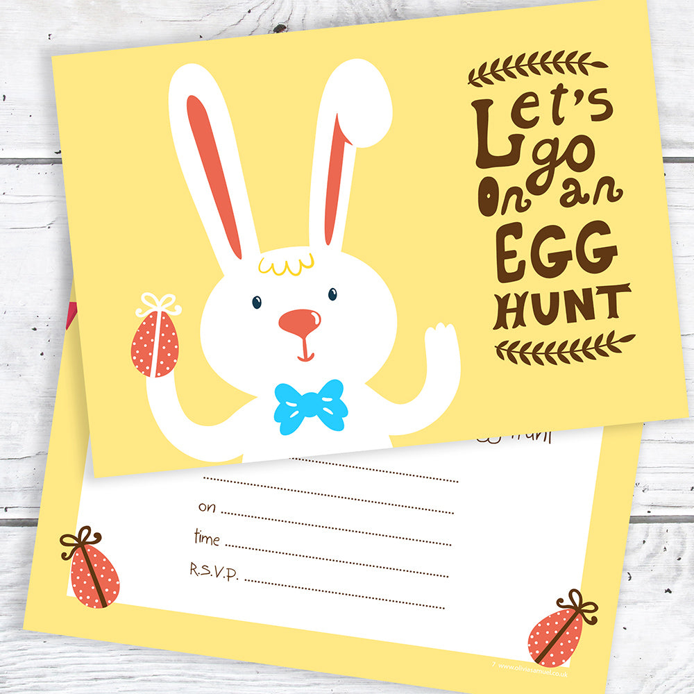 Easter Egg Hunt Postcard Invitations - Easter Bunny Party Invites - Ready to Write with Envelopes (Pack of 10)