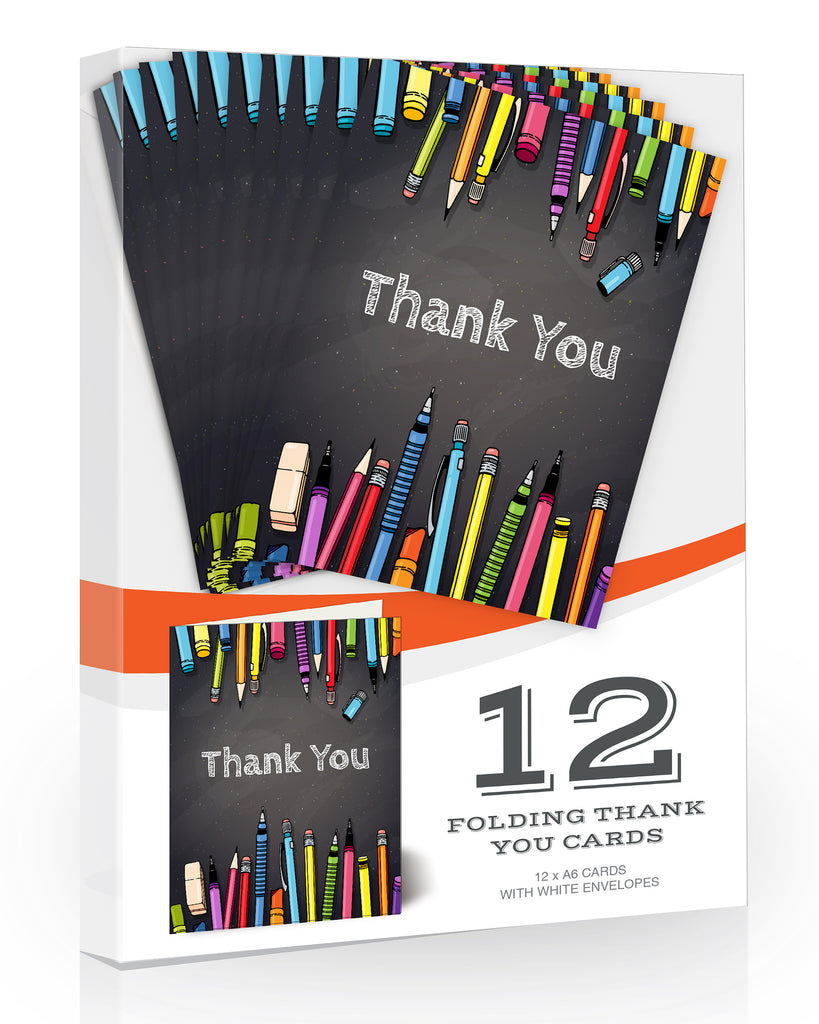 Olivia Samuel 12 x Teacher Thank You Cards from Chalkboard Folding Style with Envelopes