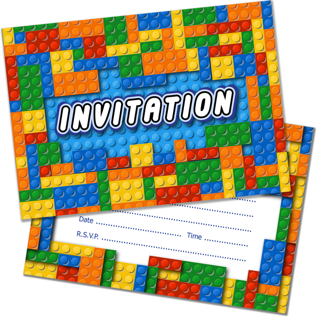 Toy Block Birthday Invites Invitations with Envelopes Pack 20