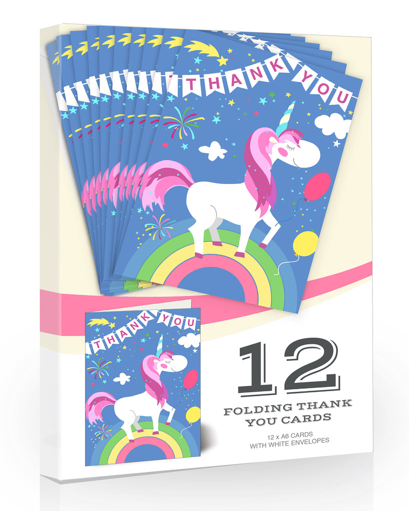 Olivia Samuel 12 x Unicorn and Rainbow Thank You Cards - Folding Style with Envelopes