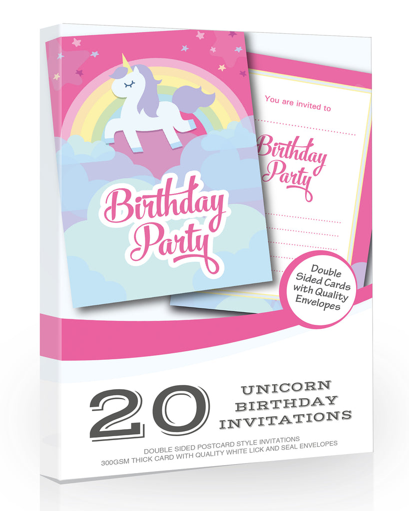 Unicorn and Rainbows Birthday Party Invitations Pack 20