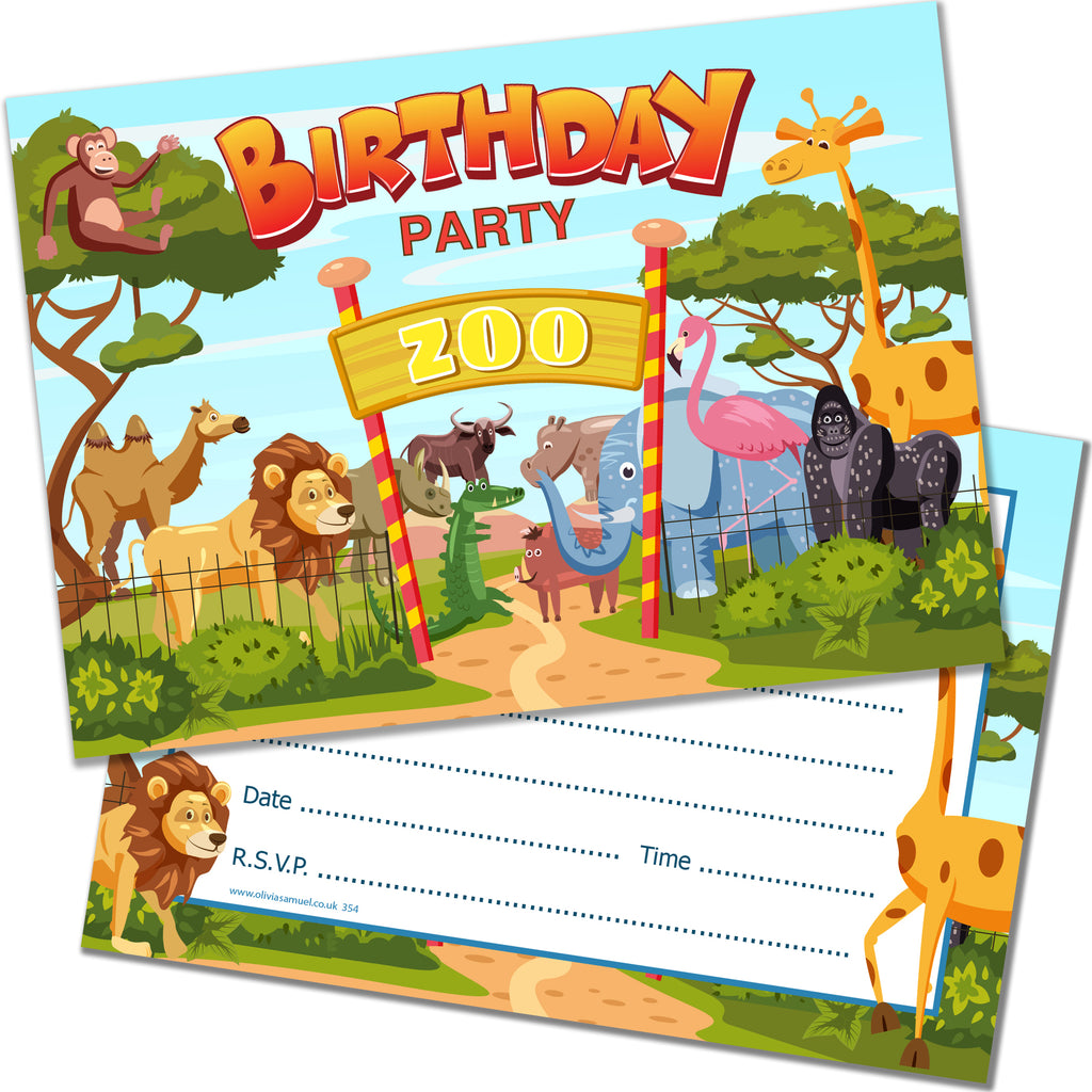 Zoo Birthday Party Invitations with Envelopes